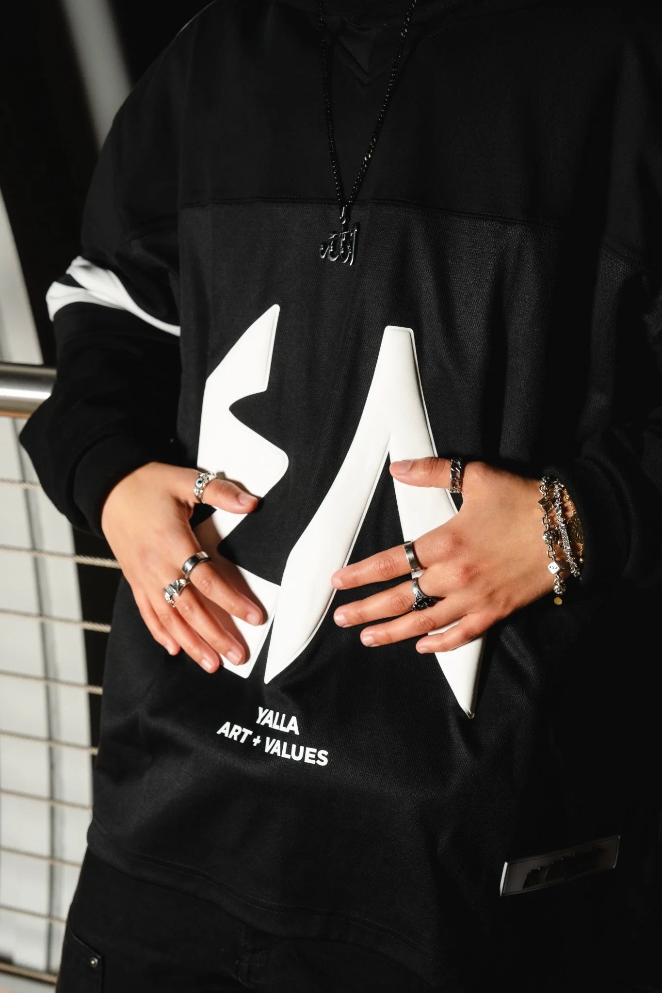 Unisex FORTY EIGHT Black Jersey by Yalla Apparel, Arabic design and sleek silicone patch