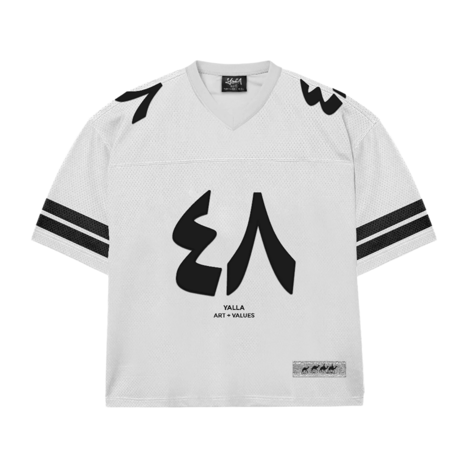 Yalla Apparel FORTY EIGHT White Jersey, 240 GSM cotton blend with bold Arabic typography