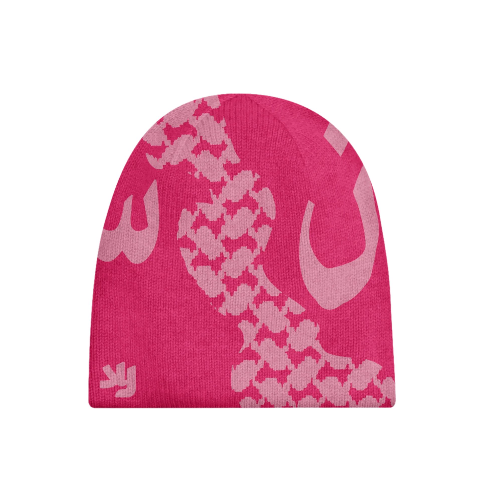 Flower Glory Beanie featuring Kufiya-inspired design with Arabic سبحان (Glory) text, blending Arab streetwear with cultural fashion.