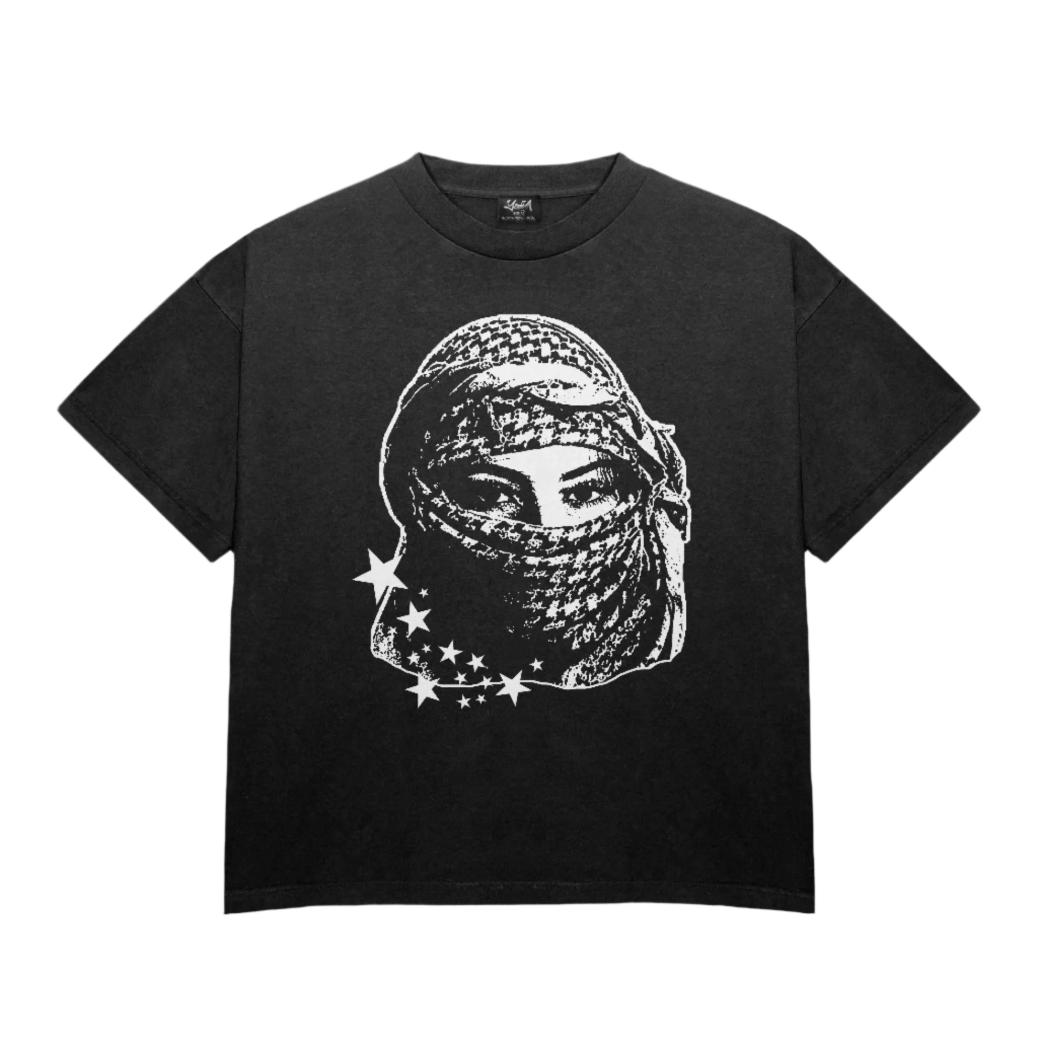 Black Kufiya graphic tee by Yalla Apparel, iconic Kufiya design and powerful message